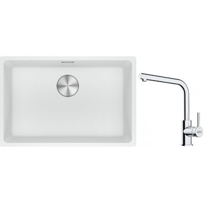 Franke Maris MRG 110-62 zlewozmywak 62x40 cm Fragranite biały polarny z baterią kuchenną Lina chrom (1250687259, 1150693230)