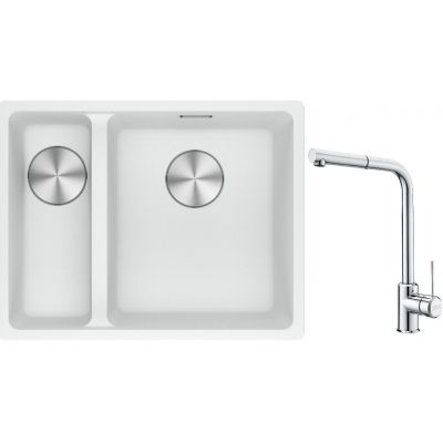 Franke Maris MRG 160-34-15SBL zlewozmywak 52x40 cm Fragranite biały polarny z baterią kuchenną Sirius Side chrom (1250687271, 1150668280)