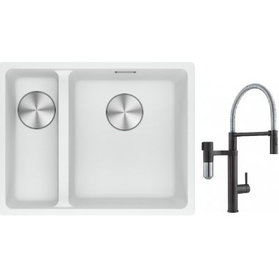 Franke Maris MRG 160-34-15SBL zlewozmywak 52x40 cm Fragranite biały polarny z baterią kuchenną Vital Semi-Pro czarny mat/stal (1250687271, 1200621313)