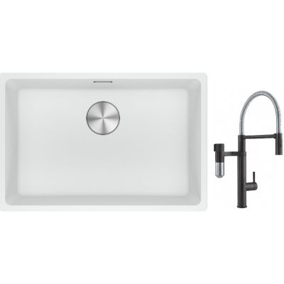 Franke Maris MRG 110-62 zlewozmywak 62x40 cm Fragranite biały polarny z baterią kuchenną Vital Semi-Pro czarny mat/stal (1250687259, 1200621313)