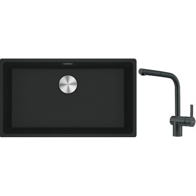 Franke Maris MRG 110-72 zlewozmywak 72x40 cm Fragranite czarny mat z baterią kuchenną Atlas czarna stal szlachetna (1250687260, 1150550427)
