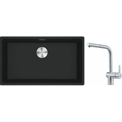 Franke Maris MRG 110-72 zlewozmywak 72x40 cm Fragranite czarny mat z baterią kuchenną Atlas stal szlachetna (1250687260, 1150521439)