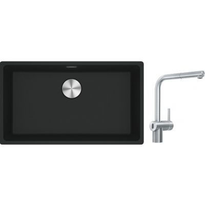 Franke Maris MRG 110-72 zlewozmywak 72x40 cm Fragranite czarny mat z baterią kuchenną Atlas Neo Sensor stal szlachetna (1250687260, 1150625523)