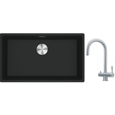 Franke Maris MRG 110-72 zlewozmywak 72x40 cm Fragranite czarny mat z baterią kuchenną Eos stal szlachetna (1250687260, 1200179979)
