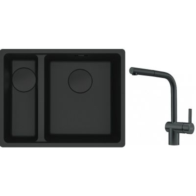 Franke Maris MRG 160-34-15SBL zlewozmywak 52x40 cm Fragranite czarny mat  z baterią kuchenną Atlas czarna stal szlachetna (1250697756, 1150550427)