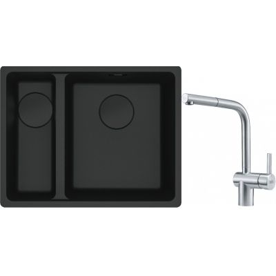 Franke Maris MRG 160-34-15SBL zlewozmywak 52x40 cm Fragranite czarny mat  z baterią kuchenną Atlas stal szlachetna (1250697756, 1150521439)