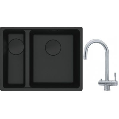 Franke Maris MRG 160-34-15SBL zlewozmywak 52x40 cm Fragranite czarny mat  z baterią kuchenną Eos stal szlachetna (1250697756, 1200179979)