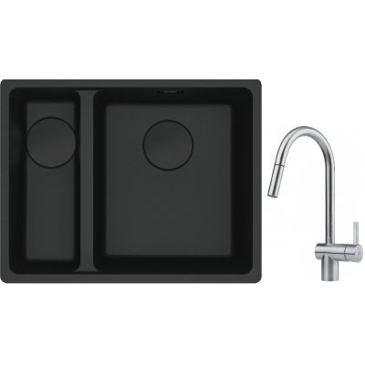 Franke Maris MRG 160-34-15SBL zlewozmywak 52x40 cm Fragranite czarny mat  z baterią kuchenną Leda Neo stal szlachetna (1250697756, 1150590047)