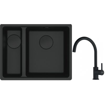 Franke Maris MRG 160-34-15SBL zlewozmywak 52x40 cm Fragranite czarny mat  z baterią kuchenną Lina czarny mat (1250697756, 1150626019)