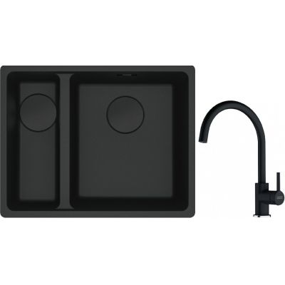 Franke Maris MRG 160-34-15SBL zlewozmywak 52x40 cm Fragranite czarny mat  z baterią kuchenną Lina onyx (1250697756, 1150626020)