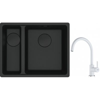 Franke Maris MRG 160-34-15SBL zlewozmywak 52x40 cm Fragranite czarny mat  z baterią kuchenną Lina biały polarny (1250697756, 1150626024)
