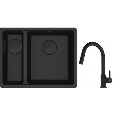 Franke Maris MRG 160-34-15SBL zlewozmywak 52x40 cm Fragranite czarny mat  z baterią kuchenną Lina czarny mat (1250697756, 1150626053)