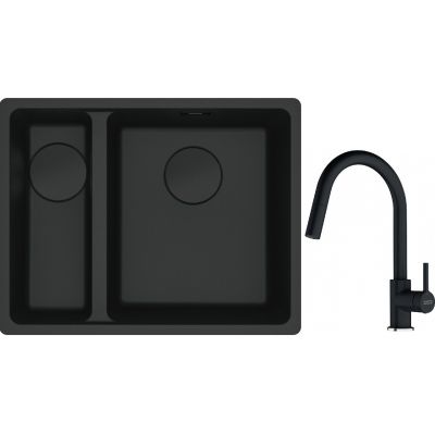 Franke Maris MRG 160-34-15SBL zlewozmywak 52x40 cm Fragranite czarny mat  z baterią kuchenną Lina onyx (1250697756, 1150626055)