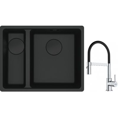 Franke Maris MRG 160-34-15SBL zlewozmywak 52x40 cm Fragranite czarny mat  z baterią kuchenną Lina chrom/czarny (1250697756, 1150626085)