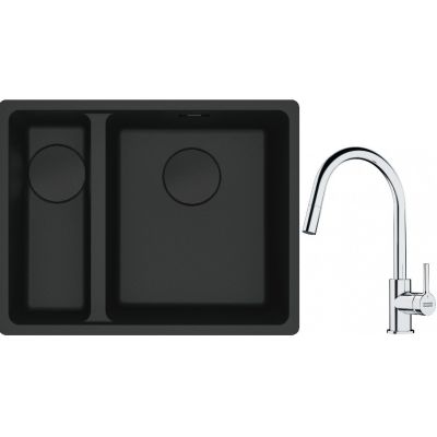 Franke Maris MRG 160-34-15SBL zlewozmywak 52x40 cm Fragranite czarny mat  z baterią kuchenną Lina chrom (1250697756, 1150693229)