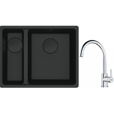 Franke Maris MRG 160-34-15SBL zlewozmywak 52x40 cm Fragranite czarny mat  z baterią kuchenną Lina chrom (1250697756, 1150693228)