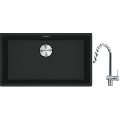 Franke Maris MRG 110-72 zlewozmywak 72x40 cm Fragranite czarny mat z baterią kuchenną Leda Neo stal szlachetna (1250687260, 1150590047)