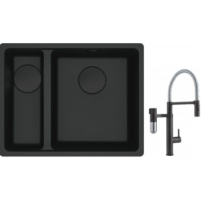 Franke Maris MRG 160-34-15SBL zlewozmywak 52x40 cm Fragranite czarny mat  z baterią kuchenną Vital Semi-Pro czarny mat/stal (1250697756, 1200621313)
