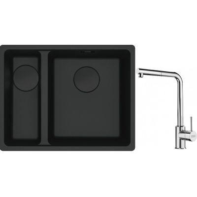 Franke Maris MRG 160-34-15SBL zlewozmywak 52x40 cm Fragranite czarny mat  z baterią kuchenną Sirius Side chrom (1250697756, 1150668280)