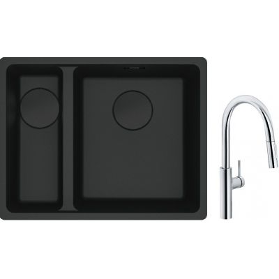 Franke Maris MRG 160-34-15SBL zlewozmywak 52x40 cm Fragranite czarny mat  z baterią kuchenną Pescara L Slide-In chrom (1250697756, 1150538940)