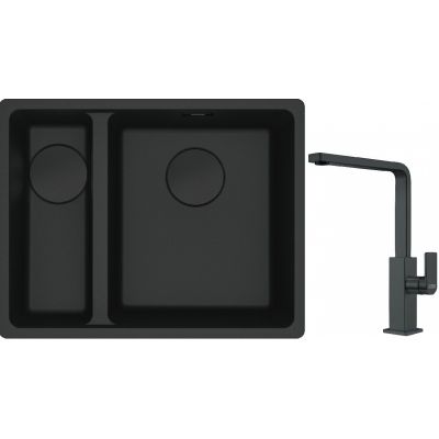 Franke Maris MRG 160-34-15SBL zlewozmywak 52x40 cm Fragranite czarny mat  z baterią kuchenną Mythos czarna stal szlachetna (1250697756, 1150550441)