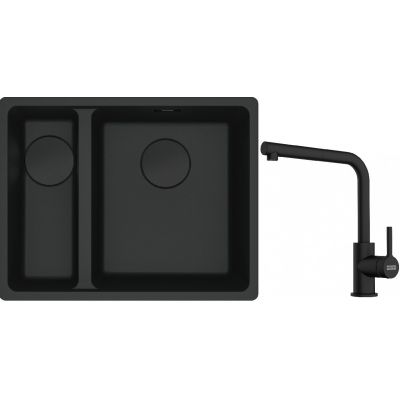 Franke Maris MRG 160-34-15SBL zlewozmywak 52x40 cm Fragranite czarny mat  z baterią kuchenną Lina czarny mat (1250697756, 1150712435)