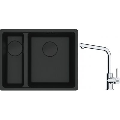 Franke Maris MRG 160-34-15SBL zlewozmywak 52x40 cm Fragranite czarny mat  z baterią kuchenną Lina chrom (1250697756, 1150693230)