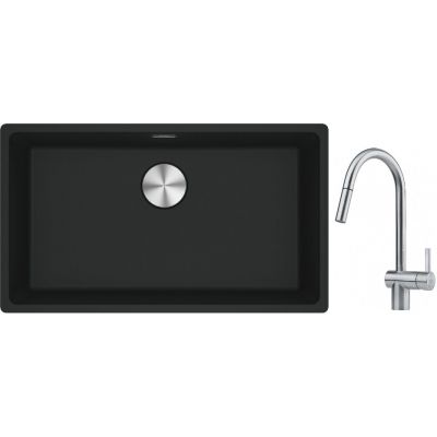 Franke Maris MRG 110-72 zlewozmywak 72x40 cm Fragranite czarny mat z baterią kuchenną Leda Neo stal szlachetna (1250687260, 1150590047)