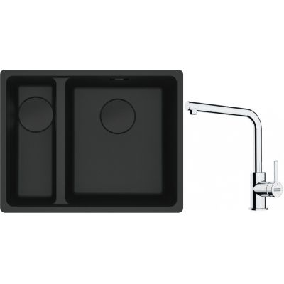 Franke Maris MRG 160-34-15SBL zlewozmywak 52x40 cm Fragranite czarny mat  z baterią kuchenną Lina chrom (1250697756, 1150712420)