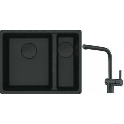 Franke Maris MRG 160-34-15SBR zlewozmywak 52x40 cm Fragranite czarny mat z baterią kuchenną Atlas czarna stal szlachetna (1250697755, 1150550427)