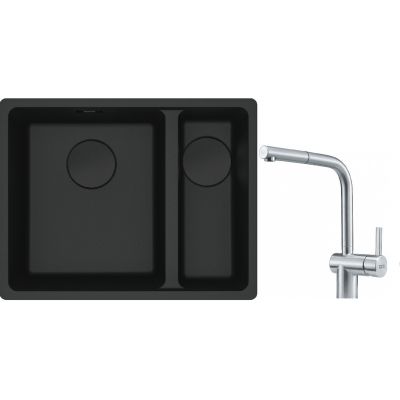 Franke Maris MRG 160-34-15SBR zlewozmywak 52x40 cm Fragranite czarny mat z baterią kuchenną Atlas stal szlachetna (1250697755, 1150521439)
