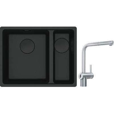Franke Maris MRG 160-34-15SBR zlewozmywak 52x40 cm Fragranite czarny mat z baterią kuchenną Atlas Neo Sensor stal szlachetna (1250697755, 1150625523)
