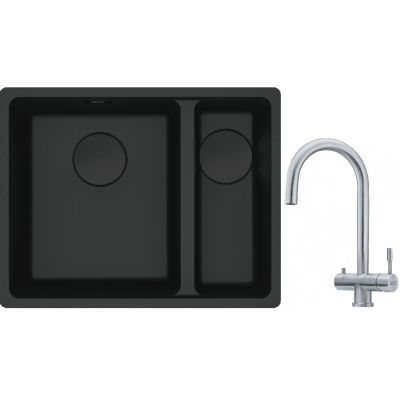 Franke Maris MRG 160-34-15SBR zlewozmywak 52x40 cm Fragranite czarny mat z baterią kuchenną Eos stal szlachetna (1250697755, 1200179979)