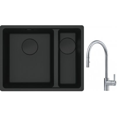 Franke Maris MRG 160-34-15SBR zlewozmywak 52x40 cm Fragranite czarny mat z baterią kuchenną Eos stal szlachetna (1250697755, 1150590045)