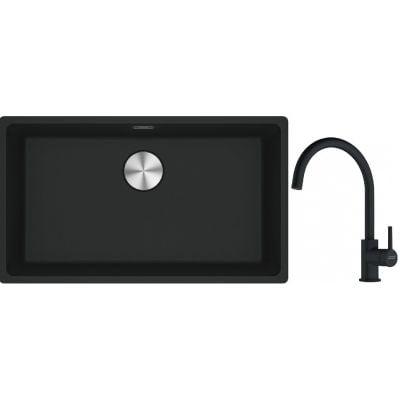 Franke Maris MRG 110-72 zlewozmywak 72x40 cm Fragranite czarny mat z baterią kuchenną Lina czarny mat (1250687260, 1150626019)
