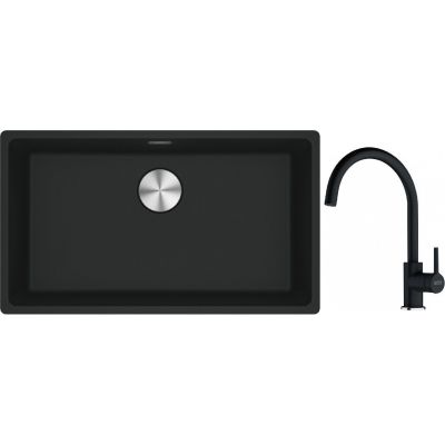 Franke Maris MRG 110-72 zlewozmywak 72x40 cm Fragranite czarny mat z baterią kuchenną Lina onyx (1250687260, 1150626020)