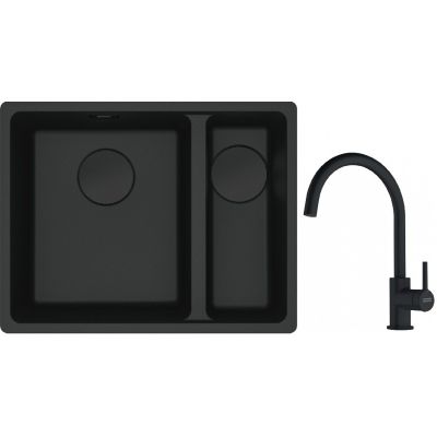 Franke Maris MRG 160-34-15SBR zlewozmywak 52x40 cm Fragranite czarny mat z baterią kuchenną Lina czarny mat (1250697755, 1150626019)