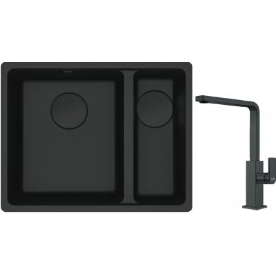 Franke Maris MRG 160-34-15SBR zlewozmywak 52x40 cm Fragranite czarny mat z baterią kuchenną Mythos czarna stal szlachetna (1250697755, 1150550441)