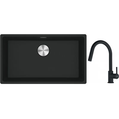 Franke Maris MRG 110-72 zlewozmywak 72x40 cm Fragranite czarny mat z baterią kuchenną Lina czarny mat (1250687260, 1150626053)