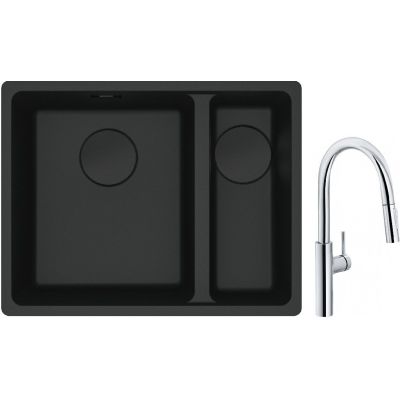 Franke Maris MRG 160-34-15SBR zlewozmywak 52x40 cm Fragranite czarny mat z baterią kuchenną Pescara L Slide-In chrom (1250697755, 1150538940)