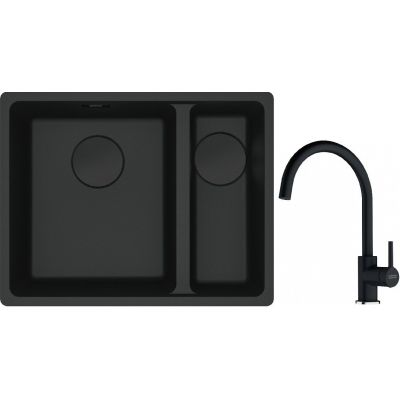 Franke Maris MRG 160-34-15SBR zlewozmywak 52x40 cm Fragranite czarny mat z baterią kuchenną Lina onyx (1250697755, 1150626020)