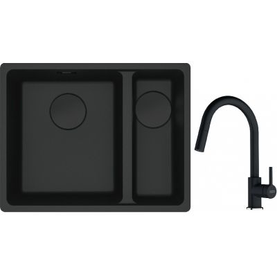 Franke Maris MRG 160-34-15SBR zlewozmywak 52x40 cm Fragranite czarny mat z baterią kuchenną Lina onyx (1250697755, 1150626055)