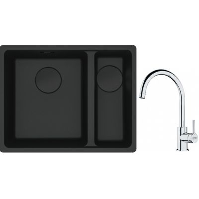 Franke Maris MRG 160-34-15SBR zlewozmywak 52x40 cm Fragranite czarny mat z baterią kuchenną Lina chrom (1250697755, 1150693228)