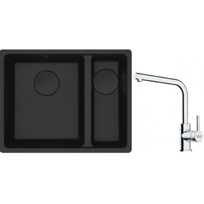 Franke Maris MRG 160-34-15SBR zlewozmywak 52x40 cm Fragranite czarny mat z baterią kuchenną Lina chrom (1250697755, 1150693230)