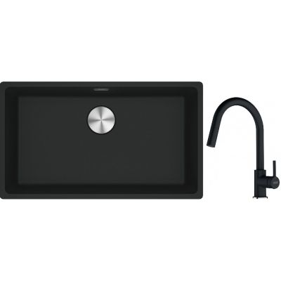 Franke Maris MRG 110-72 zlewozmywak 72x40 cm Fragranite czarny mat z baterią kuchenną Lina onyx (1250687260, 1150626055)