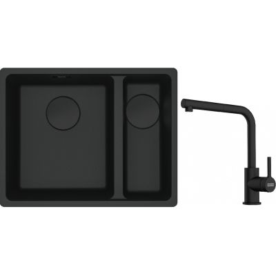Franke Maris MRG 160-34-15SBR zlewozmywak 52x40 cm Fragranite czarny mat z baterią kuchenną Lina czarny mat (1250697755, 1150712435)