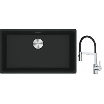 Franke Maris MRG 110-72 zlewozmywak 72x40 cm Fragranite czarny mat z baterią kuchenną Lina chrom/czarny (1250687260, 1150626085)