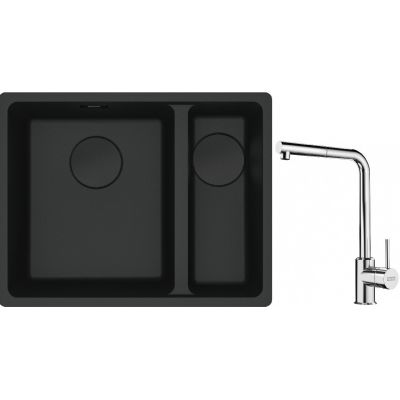 Franke Maris MRG 160-34-15SBR zlewozmywak 52x40 cm Fragranite czarny mat z baterią kuchenną Sirius Side chrom (1250697755, 1150668280)