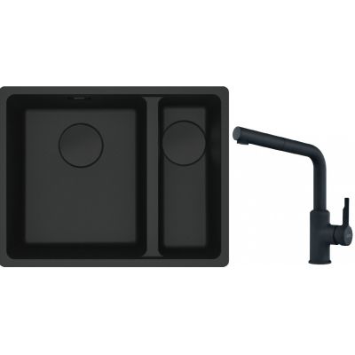 Franke Maris MRG 160-34-15SBR zlewozmywak 52x40 cm Fragranite czarny mat z baterią kuchenną Urban czarny mat (1250697755, 1150627523)