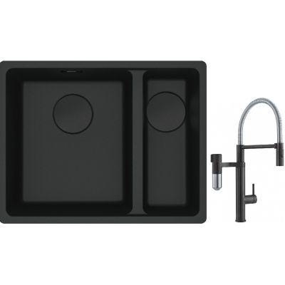 Franke Maris MRG 160-34-15SBR zlewozmywak 52x40 cm Fragranite czarny mat z baterią kuchenną Vital Semi-Pro czarny mat/stal (1250697755, 1200621313)
